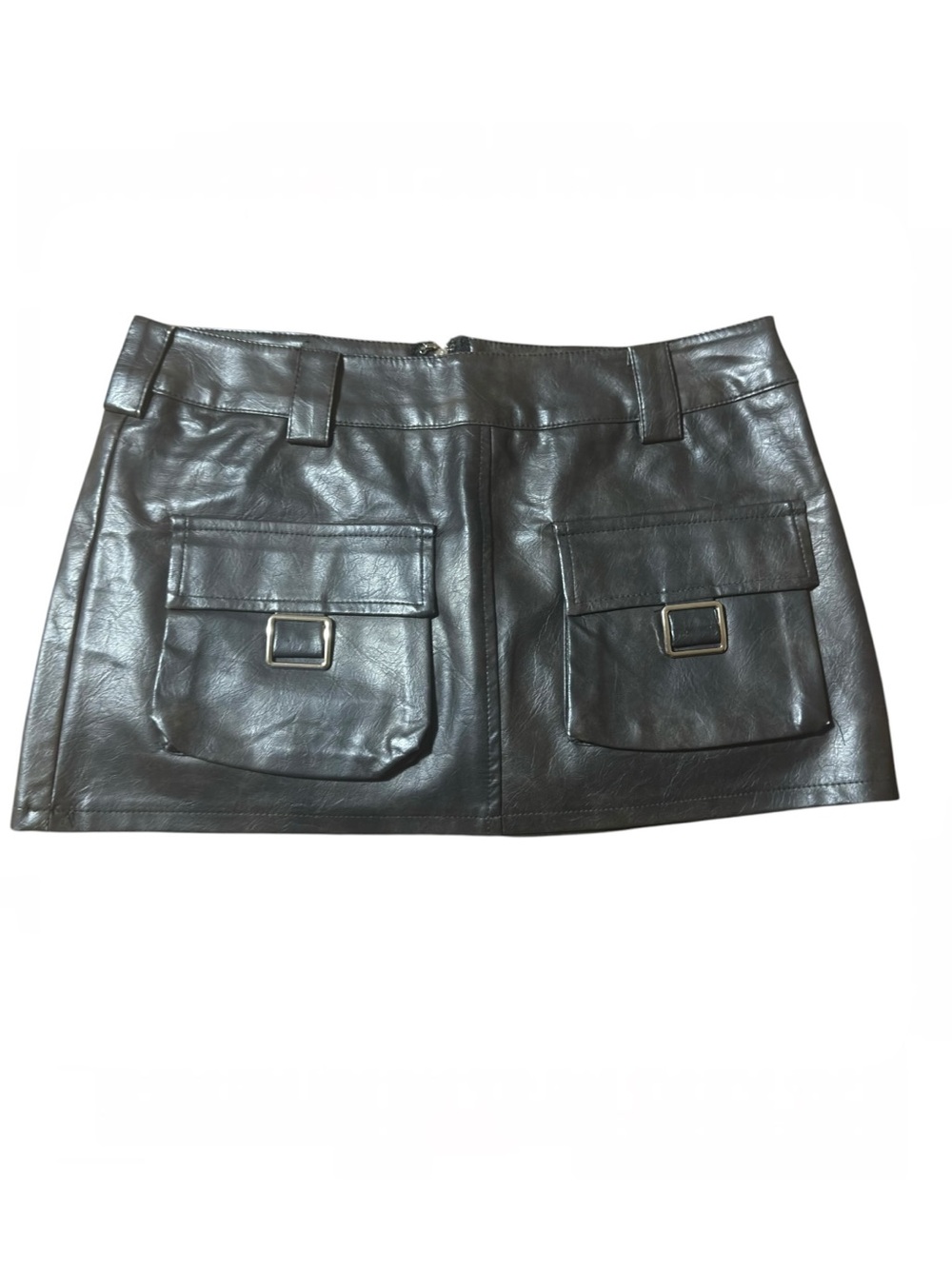 Fashion Nova Black Faux Leather 12” Cargo Mini Skirt – Y2K Biker Moto Style Med